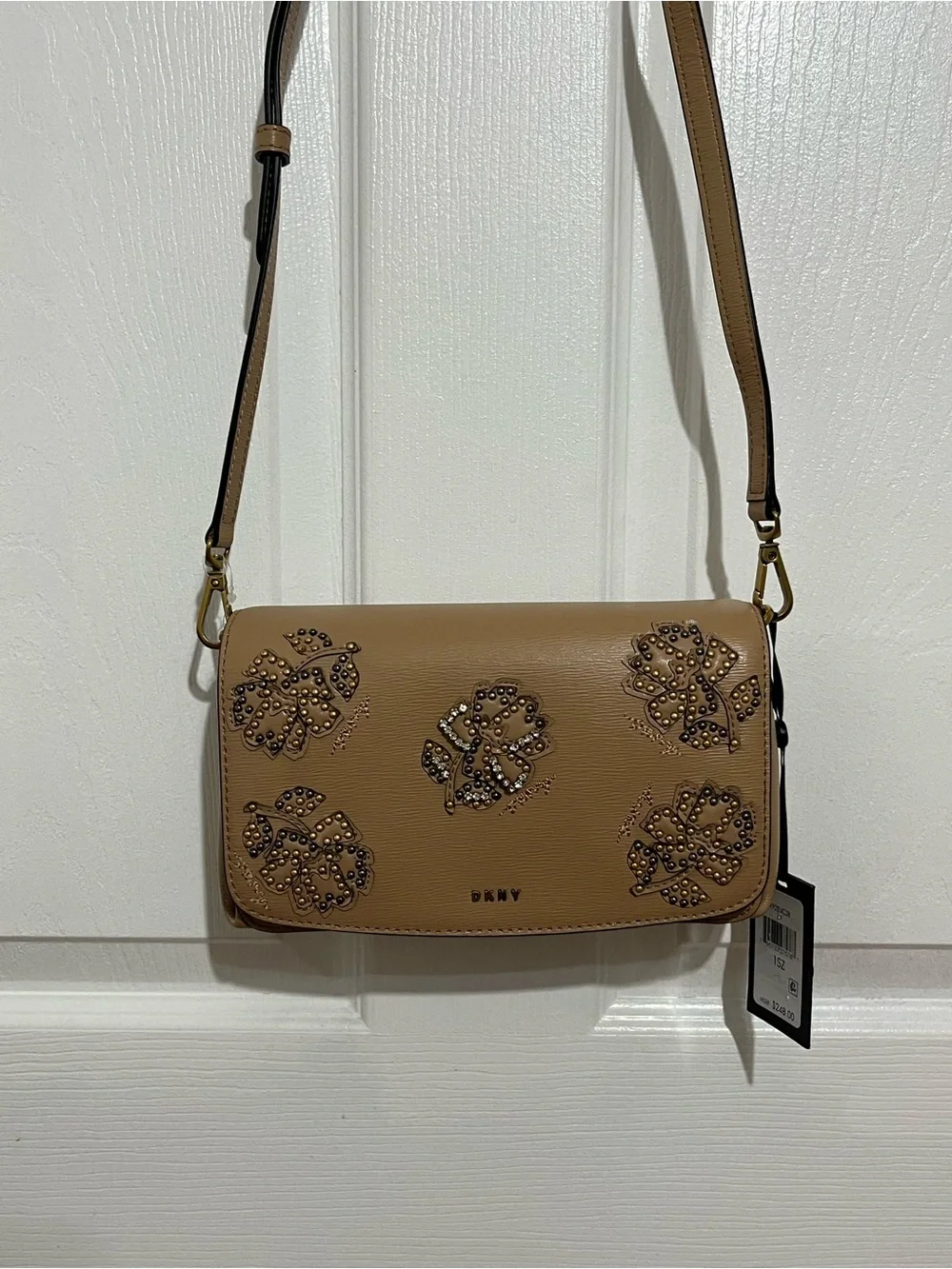 NWT! DKNY Paige Floral Leather Embellished Crossbody Bag